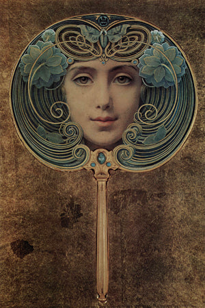 Art Nouveau female face painting by Louis Welden Hawkins