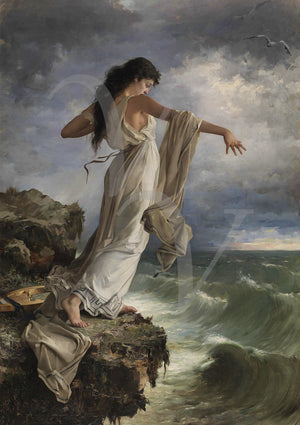 The poet Sappho throwing herself into the sea. Fine art print