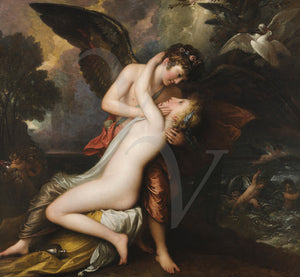 Cupid and Psyche. Mythological lovers painting. Fine art print