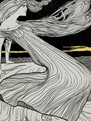 Art Nouveau illustration of Hero, a priestess of Aphrodite, from the Greek myth of Hero and Leander.