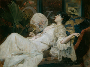 Young Woman Relaxing. Japonisme. Antique painting. Fine art print