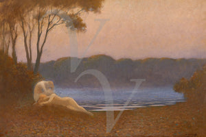 Two females lying near a lake. Sleeping Nymphs by Alphonse Osbert