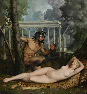 Pan and Venus painting. Antique mythology. Fine art print 