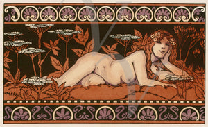 Art Nouveau female forest nude. Mythological art print