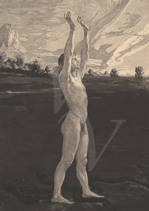 Symbolist artwork by Max Klinger. Male nude. Fine art print