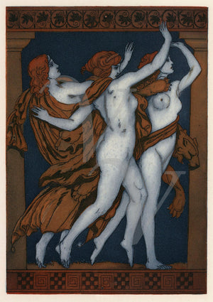 Art Deco illustration of three muses of Greek mythology.  