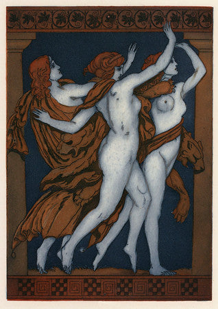 Three Greek Muses. Art Deco mythological illustration. Fine art print 