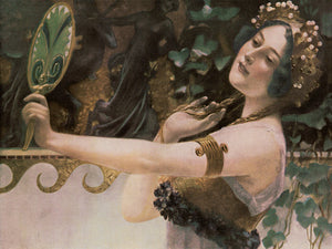 Vanity.  Woman admiring herself in a mirror. Art Nouveau fine art print 