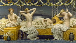 A Summer Night by Albert Joseph Moore. Victorian painting of four female nudes. Fine art print 