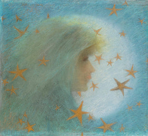 The Night. Painting of a mystical woman with stars. Fine art print 