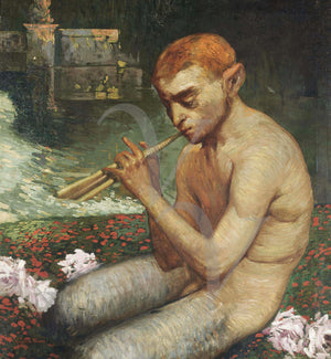 Pan Playing a Tune by the River by Gaston La Touche. Fine art print 