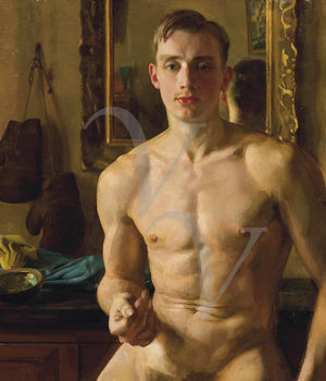 The Boxer by Konstantin Somov. Male nude portrait painting. Fie art print