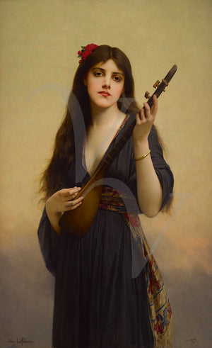 Woman Playing a Lute by Jules Joseph Lefebvre. Fine art print 