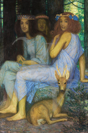 Forest Nymphs and a Deer painting. Fine art print 