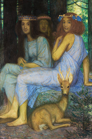 Forest Nymphs and a Deer painting. Fine art print 