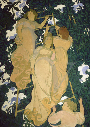 Ladder in the Foliage by Maurice Denis. Art Nouveau women in a tree painting. Fine art print 