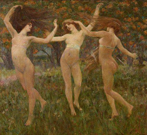 The Three Graces. Visione Antica by by Cesare Laurenti. Pre-Raphaelite painting