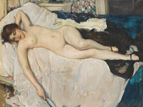 Reclining female nude. Antique boudoir painting. Fine art print 