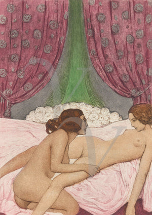 Vintage Lesbian lovers. Antique female boudoir.  LGBTQ. Fine art print 