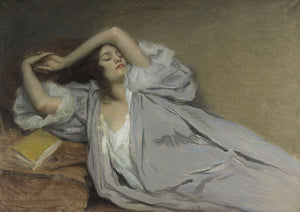 Woman Lying on a Couch. Antique pastel painting. Fine art print 