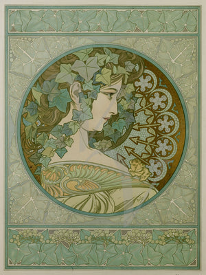 La Lierre. Art Nouveau female decorated in ivy leaves by Alphonse Mucha. Fine art print 