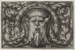 The Mask. Antique German decorative engraving. Fine art print 