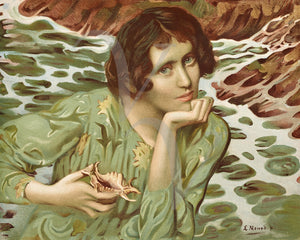 Voice of the Sea by Lucien-Hector Monod. Art Nouveau woman with a shell. Fine art print 