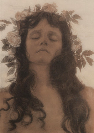 Woman with flower garland by Cornelia Paczka Wagner. Art Nouveau print 