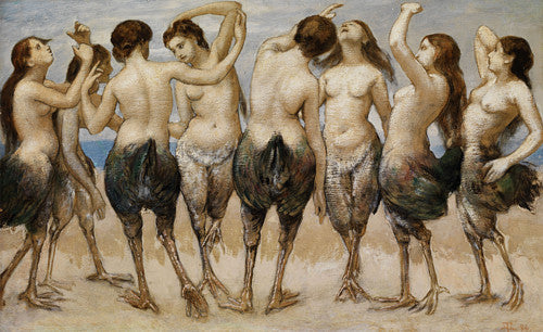 Eight Dancing Women in Bird Bodies by Hans Thoma. Fine art print