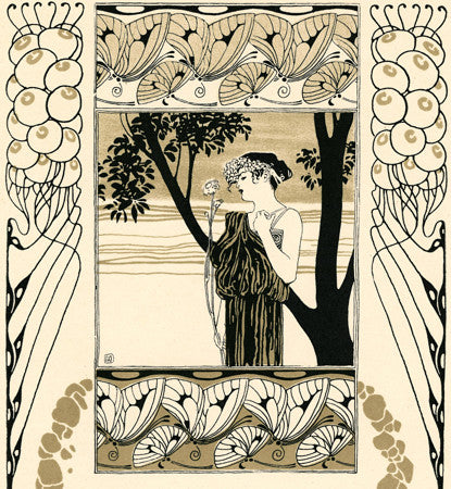 Spring. Forest nymph with flower. Art Nouveau illustration by Koloman Moser. Fine Art Print 