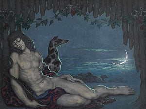 Endymion and dog under a new moon. Fine art print