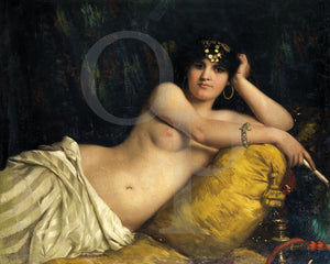 Odalisque. Exotic reclining nude female painting. Orientalist artwork