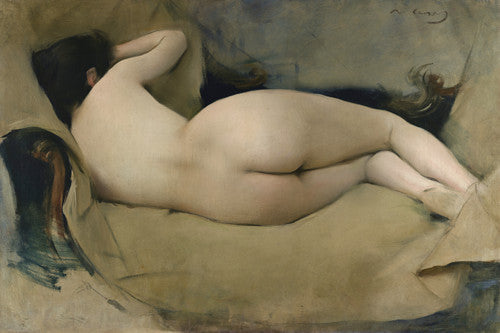 Sleeping female nude. Antique painting. Fine art print