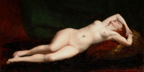 Reclining nude. Antique French painting. Fine art print