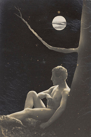 Male nude on a moonlit night. Vintage gay art print