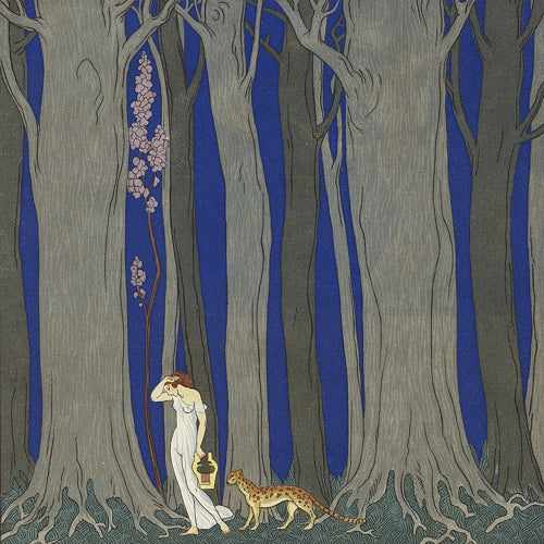 Woman with a Leopard in the Forest  by Georges Barbier. Fine art print