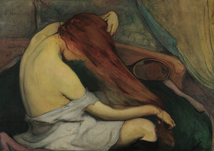 Woman Combing Her Hair Painting. Fine Art Print 