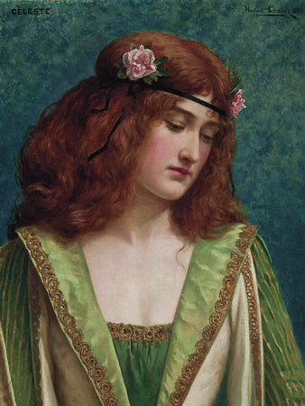 Cèleste by Herbert Gustave Schmalz. Painting of a medieval maiden. Pre-Raphaelite fine art print