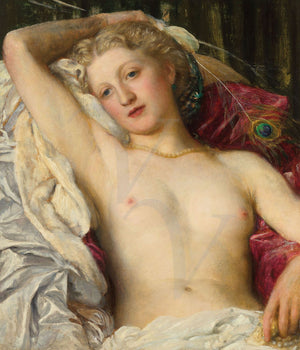Nude female with peacock peathers painting by George Frederick Watts