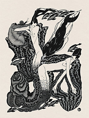 Sea Nymphs. Vintage illustration. Mermaids
