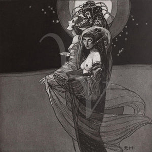 Song of the Night. Antique dark art. Vintage Gothic fantasy illustration. 