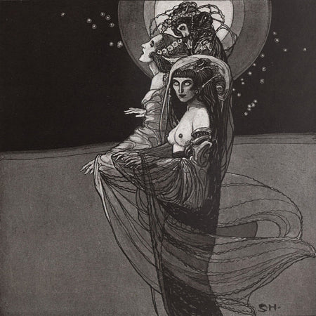 Song of the Night. Ghostly spirits vintage illustration. 