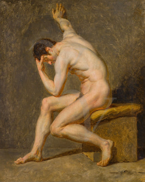 Seated Male Nude painting. Antique figure study