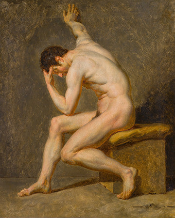 Seated Male Nude painting.Vintage figure study
