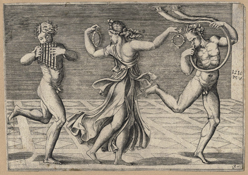 Dancing Maenad and Satyrs. Bacchanalian scene by Raphael