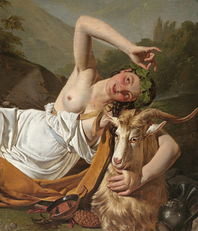 Bacchanal by Julius Kronberg, Painting of a Bacchante with a goat