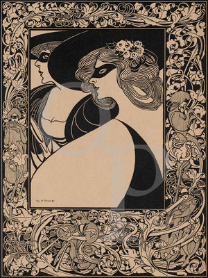 Two Masked Women by Will Bradley. Art Nouveau illustration