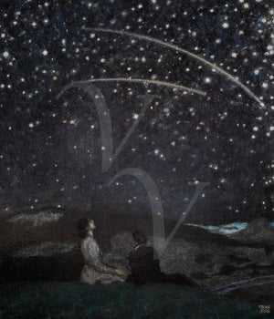 Shooting Stars. Couple watching night sky painting. Fine Art Print