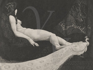 Odalisque. Nude with Peacock. Fine Art Print