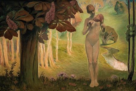 Eden. Art Nouveau painting. Forest nude. Fine art print
